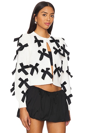 Alice + Olivia Kitty Bow Cardigan in Black,White