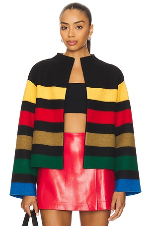 Pearson Collared Striped Sweater Jacket Alice + Olivia