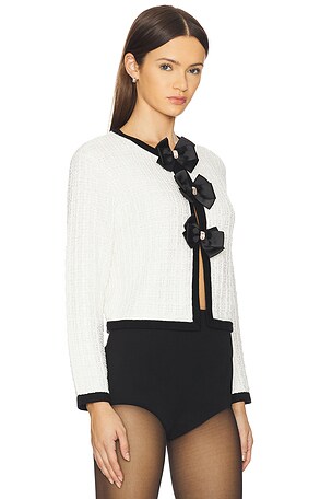 Alice + Olivia Alira Bow Cardigan in White