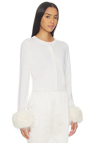 Alice + Olivia Dollie Faux Fur Cuff Cardigan in White