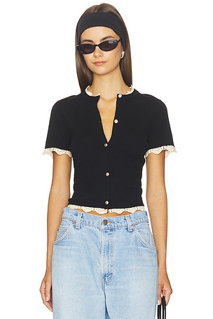 Ciara Shortsleeve Cardigan With Trim Alice + Olivia
