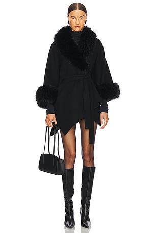 Joanne Sweater Coat With Faux Fur Trim Alice + Olivia