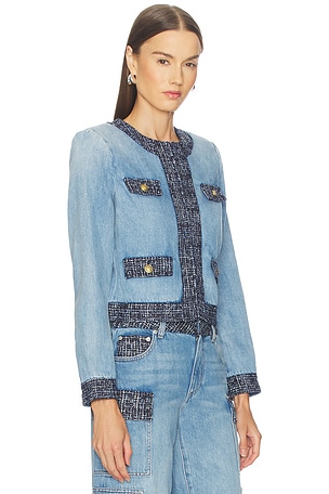 Alice + Olivia Landon Cropped Denim Jacket in Blue