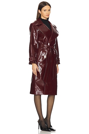 Alice + Olivia Nevada Vegan Leather Trench Coat in Red