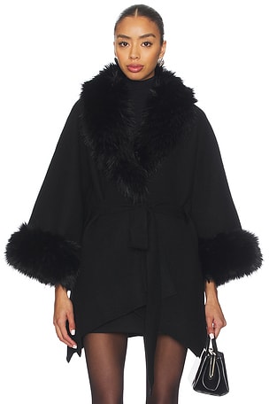 Joanne Sweater Coat With Faux Fur Trim Alice + Olivia