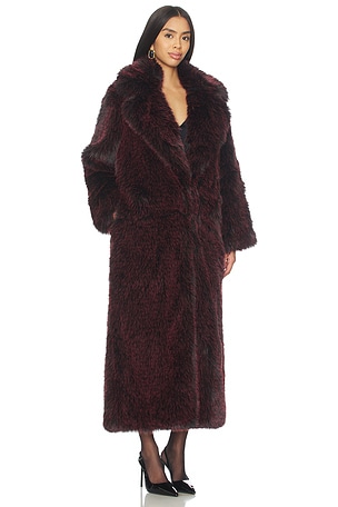 Alice + Olivia Marvin Faux Fur Coat in Burgundy. Size XS. Also