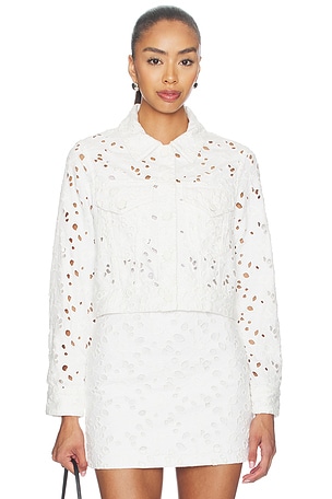 Alice + Olivia Chloe Boxy Cropped Jacket in White. Size XL. Also