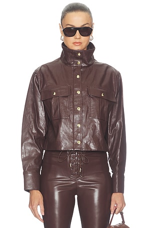 James Faux Leather Cropped Longsleeve Funnel Neck Parka Alice + Olivia