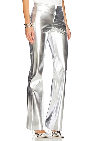 Alice + Olivia Olivia Faux Leather Fit Flare Pant in Metallic Silver