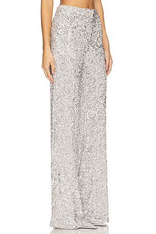 Alice + Olivia Mame Sequin Mr Wide Leg Pant in Metallic Silver