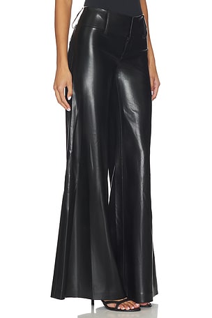 Alice + Olivia Olivia Vegan Leather Wide Leg Flare Pant in Black
