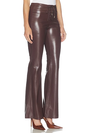 Alice + Olivia Ravyn Faux Leather Lace Up Bootcut Pant in Chocolate. Size 0. Also