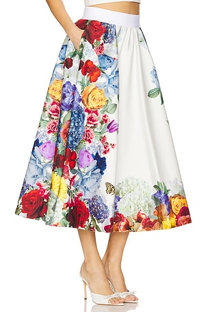 Alice + Olivia Earla Flare Midi Skirt in White