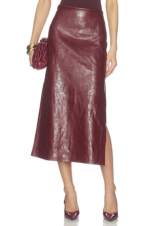Maeve Faux Leather Slip Skirt With Slit Alice + Olivia