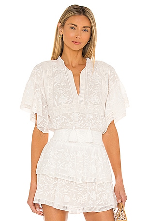 Alice Olivia Tabitha Ruffle Blouse in Off White REVOLVE