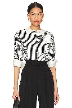 Melia Fitted Dart Button Up Top Alice + Olivia