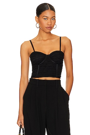 LEATHER CROPPED BUSTIER IN BLACK