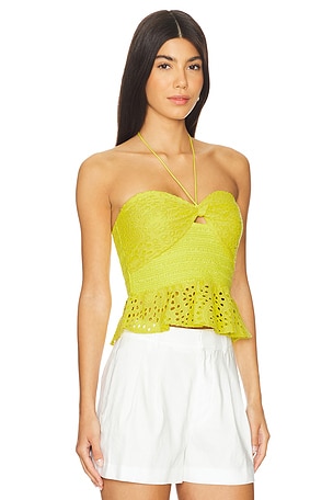 Alice + Olivia Livia Halter Peplum Top in Yellow