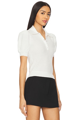 Alice + Olivia Ramona Pointelle Polo in White