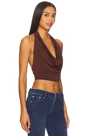 Alice + Olivia Ayanna Deep Halter Top in Brown