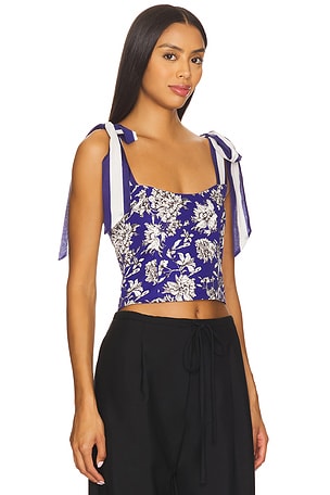 Alice + Olivia Blanca Scoop Shoulder Top in Blue