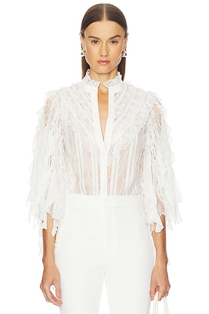 Rheba Lace Ruffle Sleeve Top Alice + Olivia