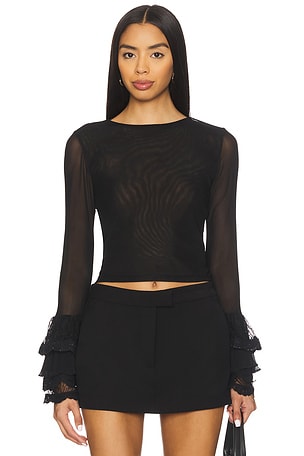 Delaina Long Sleeve Crop Top With Ruffle Cuff Alice + Olivia