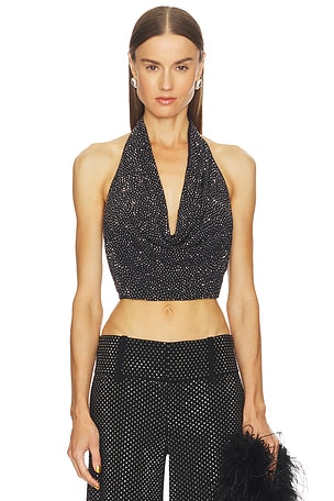 Dani Embell Deep Cowl Tie Halter Top Alice + Olivia