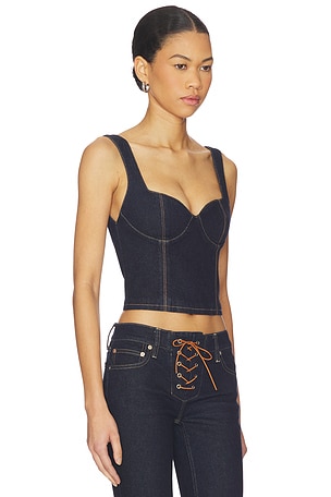 Alice + Olivia Ava Sweetheart Denim Bustier in Blue
