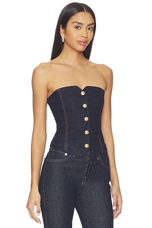 Alice + Olivia Kelcey Denim Strapless Vest Top in Navy. Size 12. Also