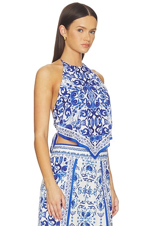 Alice + Olivia Frenchie Handkerchief Halter Top in Blue