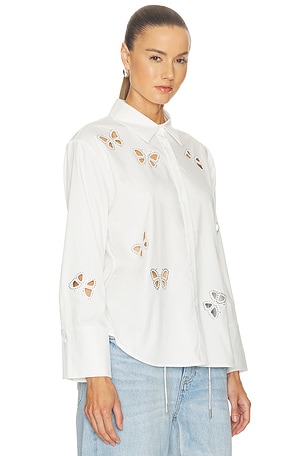 Alice + Olivia Finely Embellished Buttondown With Cutouts in White