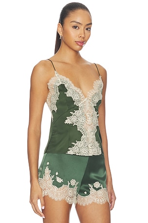 Alice + Olivia Julietta Cutaway Lace Slip Top in Green