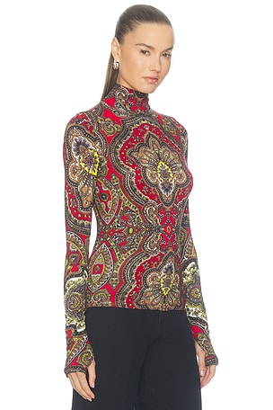 Alice + Olivia Delaina Longsleeve Turtleneck Top in Bon Voyage Hibiscus Multi. Size M. Also