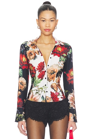 Freya Fitted Nipped Waist Button Down Top Alice + Olivia