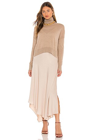cream pleated maxi dress CaramelIsadora Style with heels and Wear Right Black Cotton Included-FF26 Color:Burnt-Orange