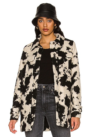 All saints high quality Jessa black white Dalmatian fuzzy shacket button down shirt jacket 8