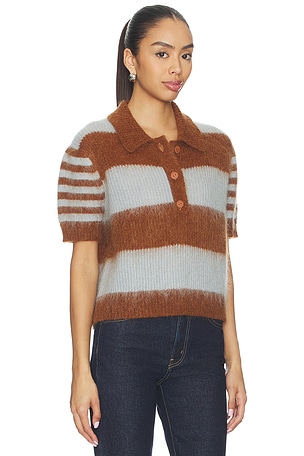 ALLSAINTS Clem Polo Tee in Cognac,Baby Blue