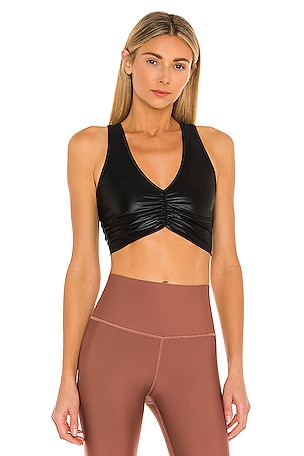 alo Shine Wild Thing Bra in Black Shine | REVOLVE