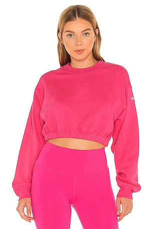 alo Devotion Crew Neck Pullover in Neon Pink | REVOLVE
