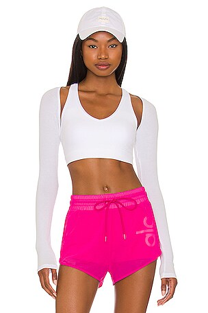 alo Ribbed Amelia Shrug in White | REVOLVE
