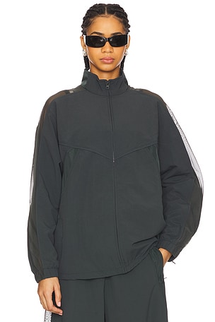alo Origin Full Zip Track Jacket in Charcoal,Dark Green