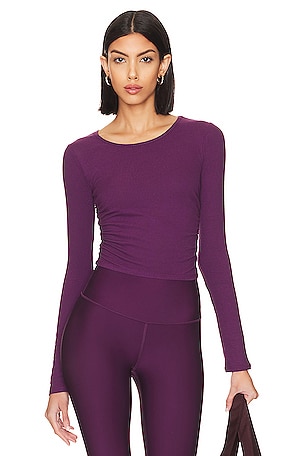alo Gather Long Sleeve Top in Dark Plum | REVOLVE