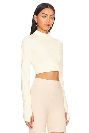 alo Seamless Cable Knit Top in Cream