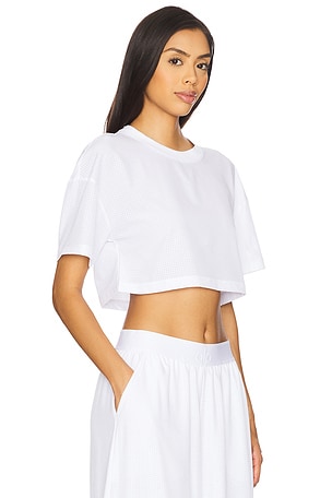 alo Mesh Cropped Mirage Tee in White