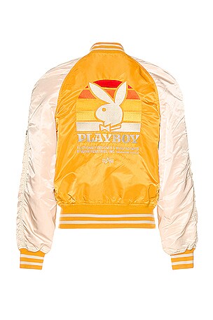 ALPHA INDUSTRIES Playboy Bunny Retro Logo Bomber en Golden Yellow REVOLVE
