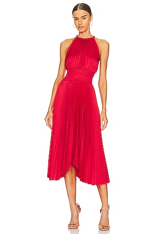 knee length dresses for ladies RENZO PLEATED MIDI DRESS – Atelier La Rouge main image 1
