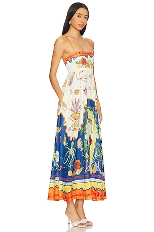 Alemais Surrealist Summer Sundress in Cream,Blue