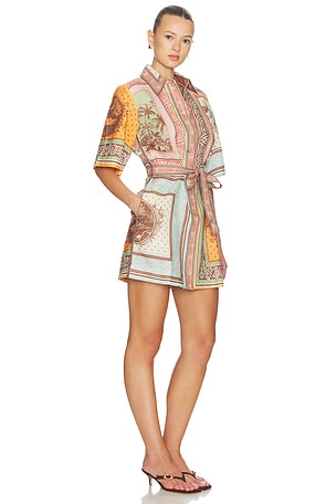 Alemais Alberta Mini Dress in Brown,Baby Blue