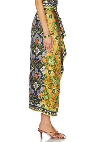 Alemais Cece Spliced Silk Skirt in Green